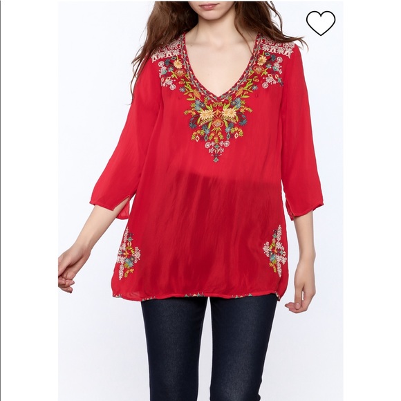 Johnny Was Tops - Johnny Was Embroidered Red Blouse